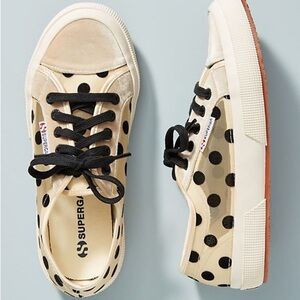 Superga Women's Beige and Black Polka Dot Velvet Sneakers